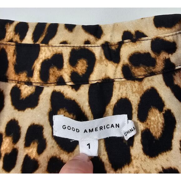 Good American size 1 (S) flap pocket leapord print button up long sleeve top EUC - Picture 5 of 9